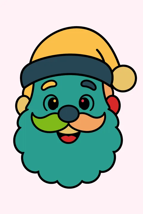 a big friendly Santa face with a fluffy beard coloring page