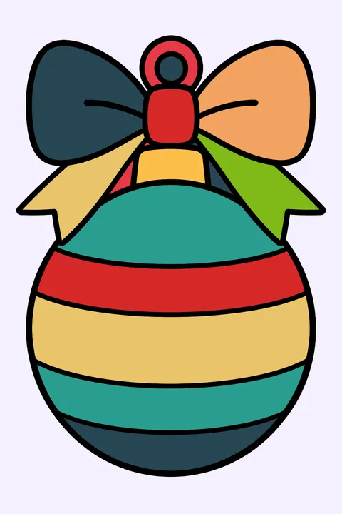 Christmas ornament ball with a big bow and simple stripes coloring page