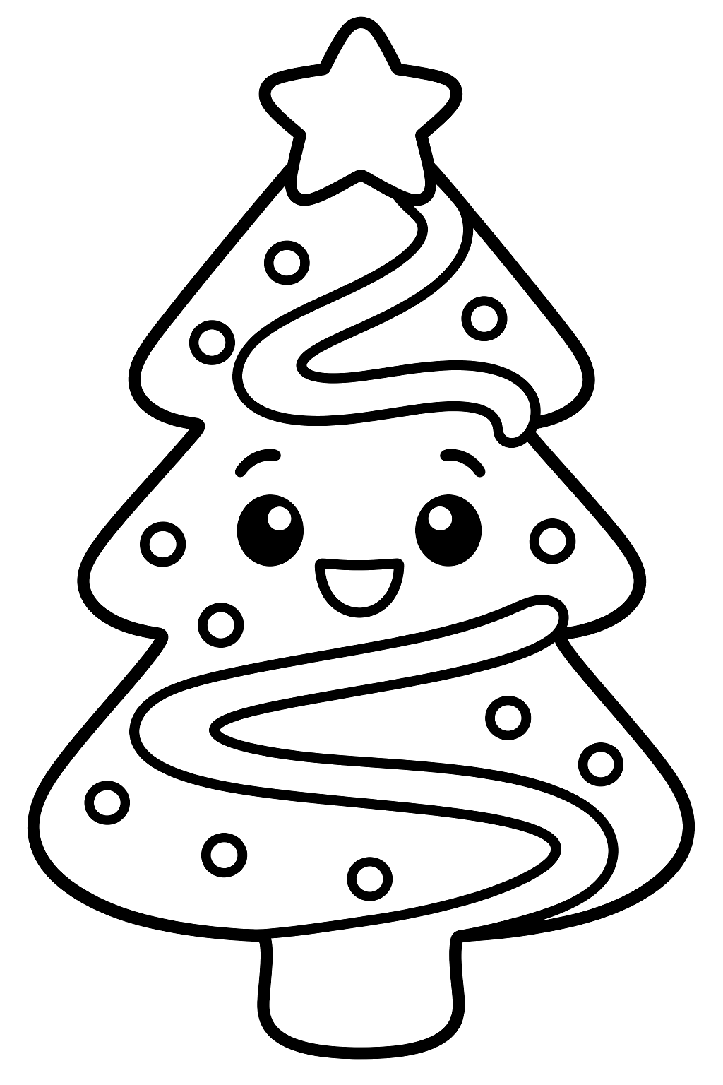 Christmas tree shaped cookie with swirly frosting and sprinkles coloring page