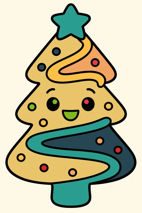 Christmas tree shaped cookie with swirly frosting and sprinkles coloring page