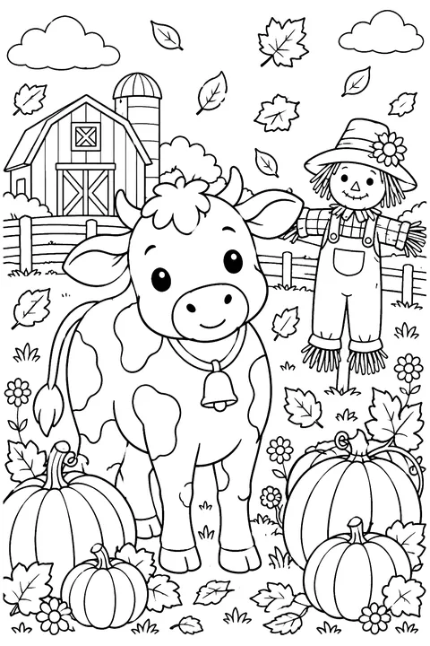 Cow in the Pumpkin Patch coloring page