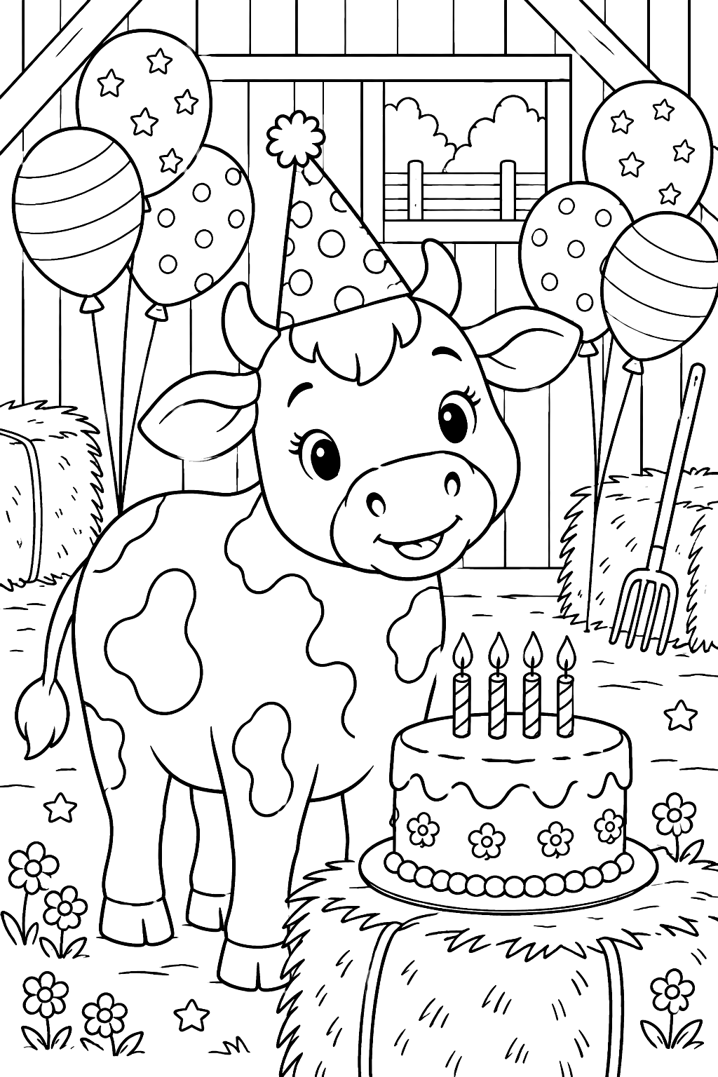 Cow's Birthday Party coloring page