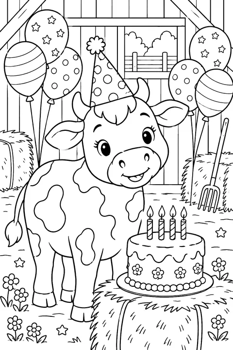 Cow's Birthday Party coloring page