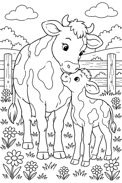 Mother Cow and Calf coloring page