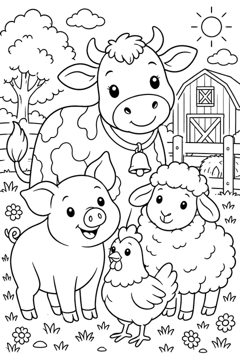 Cow and Farm Friends coloring page
