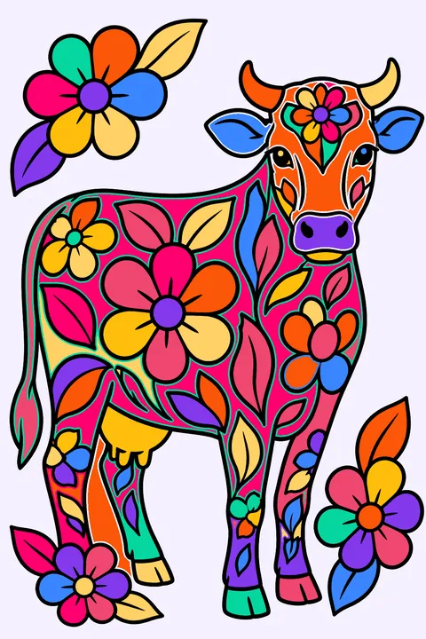 Folk Art Cow coloring page