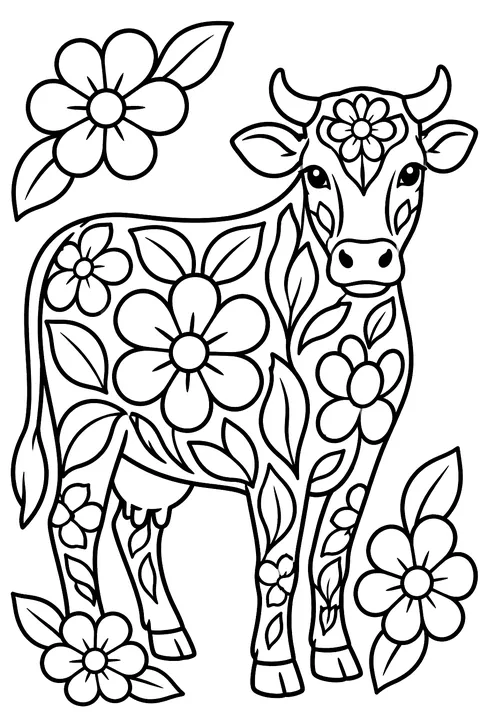 Folk Art Cow coloring page