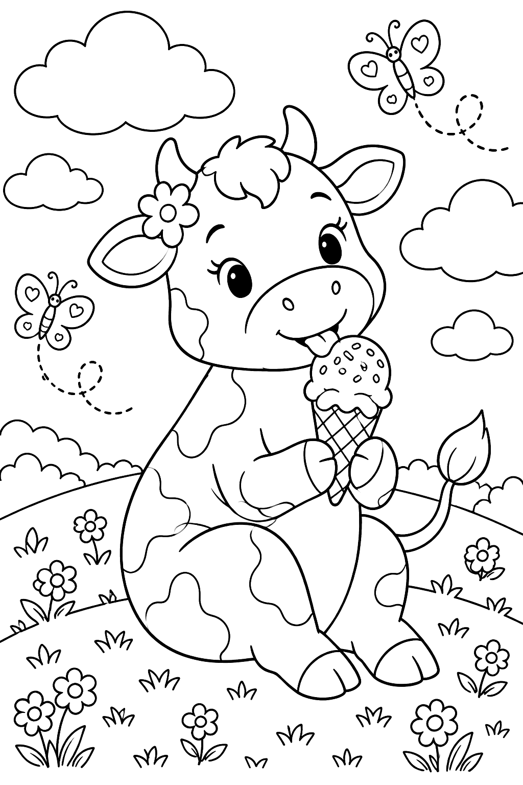 Cow Eating Ice Cream coloring page