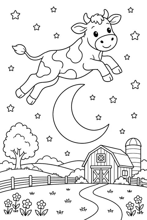 Cow Jumping Over the Moon coloring page