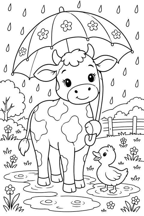 Cow Under an Umbrella coloring page