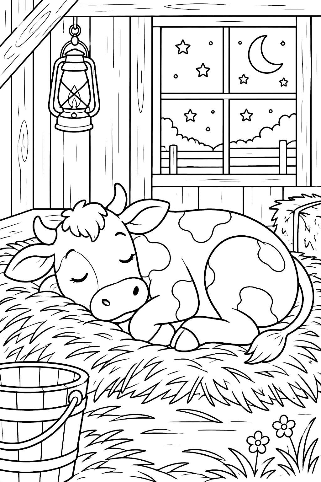 Cow Sleeping in the Barn coloring page