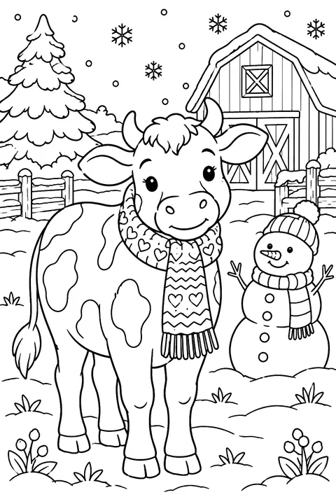 Cow in a Winter Scarf coloring page
