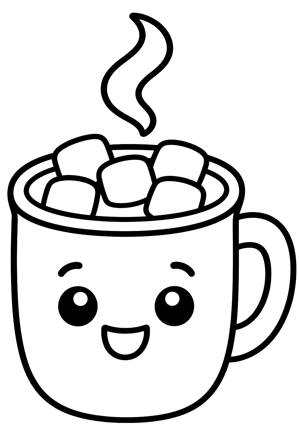 Mug of hot cocoa with marshmallows and a wisp of steam coloring page
