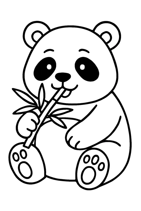 Cute chubby panda sitting and eating bamboo coloring page