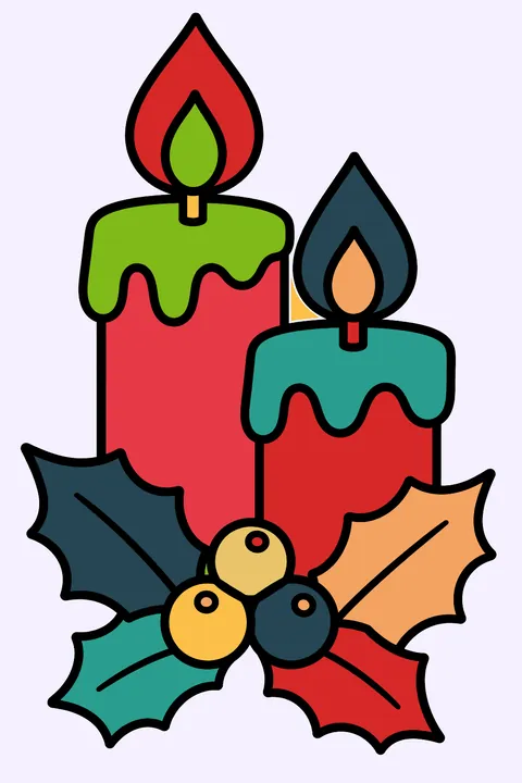 Candles with holly and berries coloring page