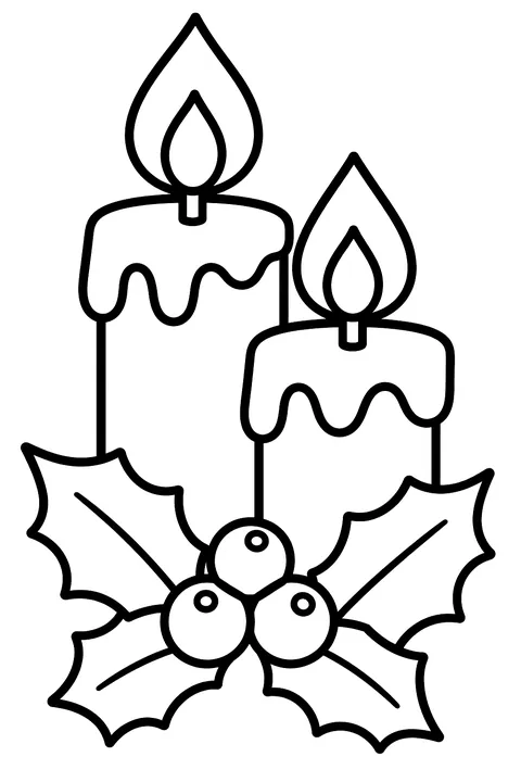 Candles with holly and berries coloring page