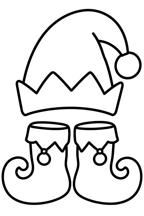 An elf hat and curly shoes coloring page
