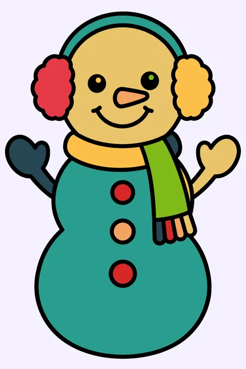 A snowman in a scarf and earmuffs coloring page