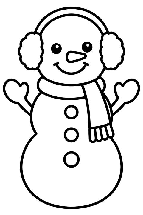 A snowman in a scarf and earmuffs coloring page