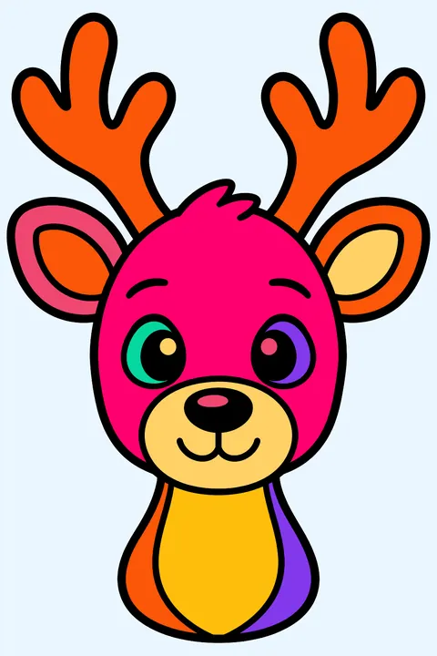 Friendly deer head with big antlers and round ears coloring page