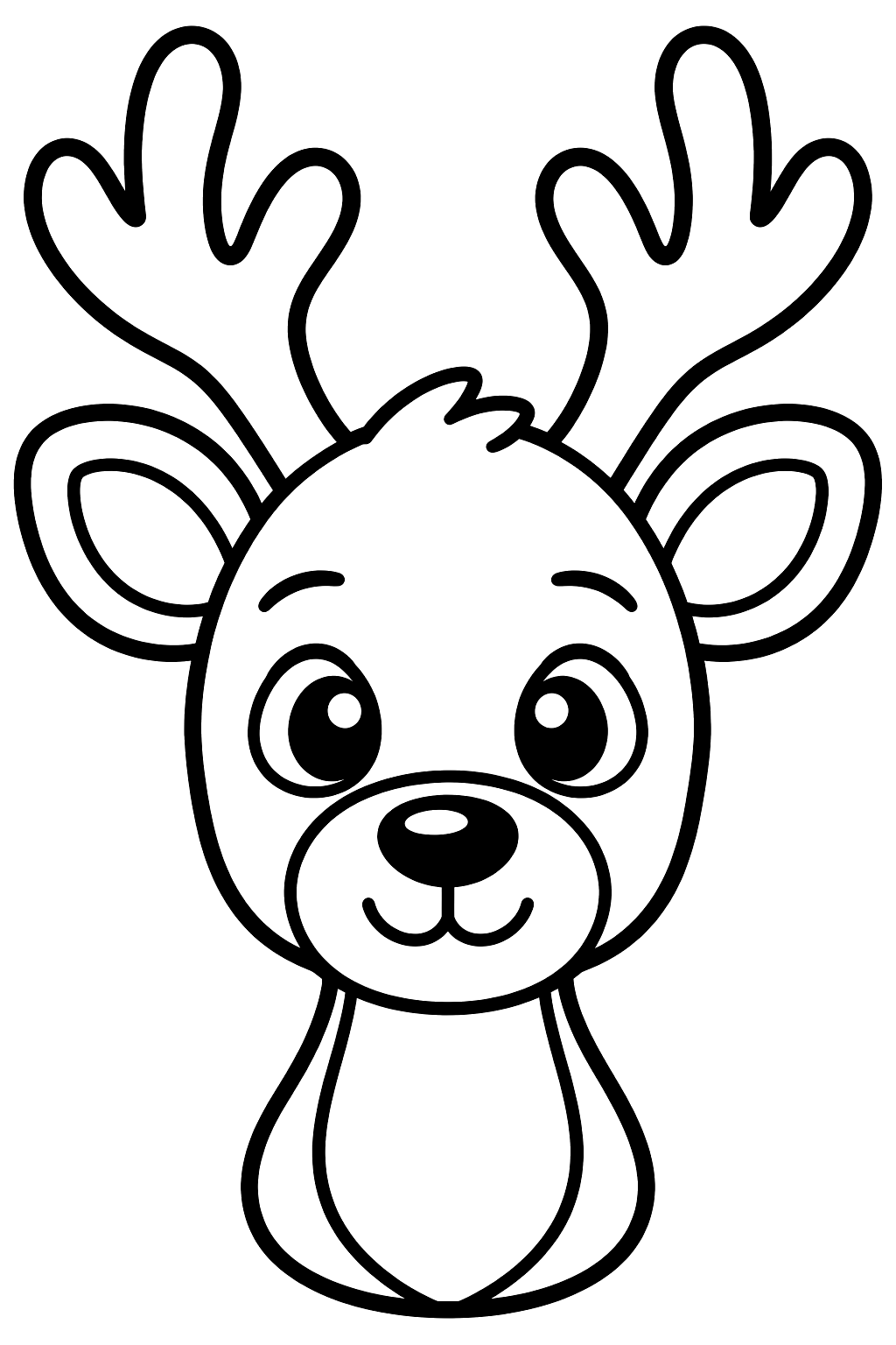 Friendly deer head with big antlers and round ears coloring page