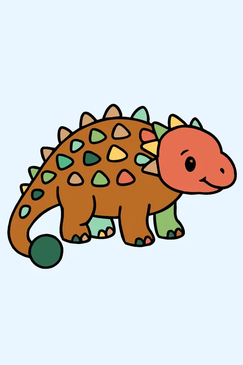 Cute ankylosaurus with an armored back and a club tail coloring page