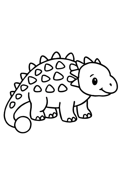 Cute ankylosaurus with an armored back and a club tail coloring page