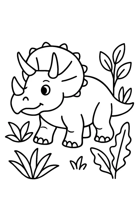 Triceratops with three horns and a big frill coloring page