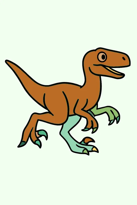 Velociraptor running, side view coloring page