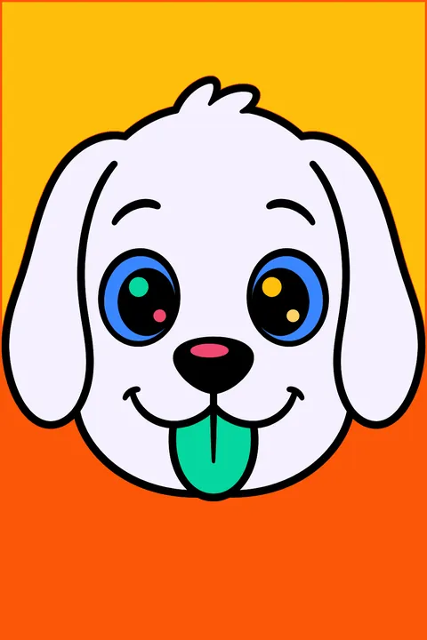 Cartoon puppy face with floppy ears and a little tongue coloring page