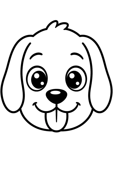 Cartoon puppy face with floppy ears and a little tongue coloring page
