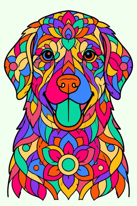 Dog portrait filled with mandala patterns coloring page