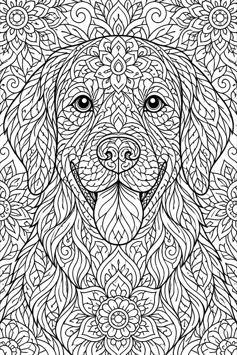 Dog portrait filled with mandala patterns coloring page