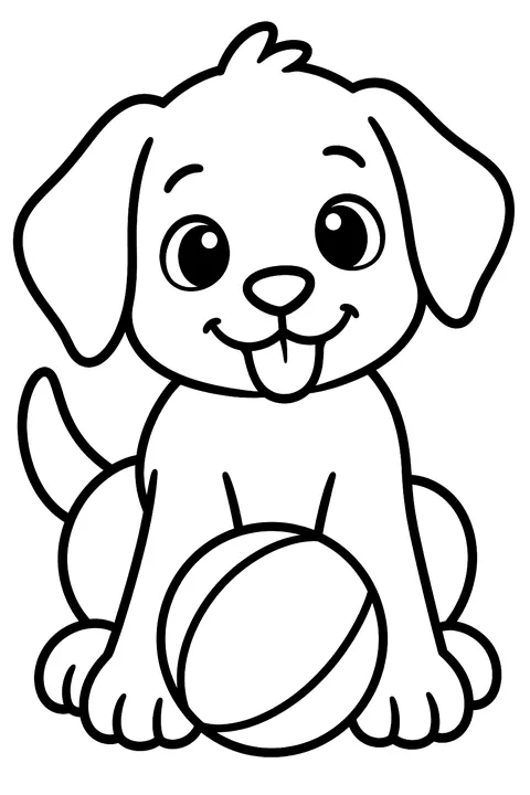 Puppy with a ball coloring page