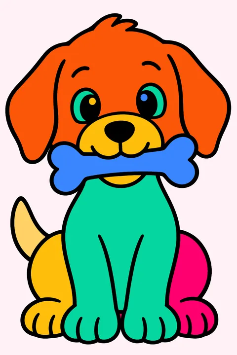 Puppy holding a bone in its mouth coloring page