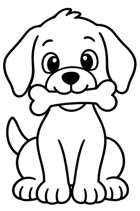 Puppy holding a bone in its mouth coloring page