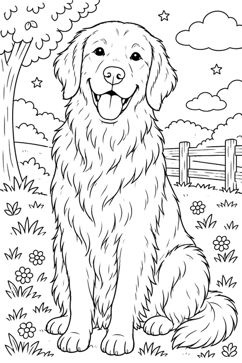 Realistic portrait of a golden retriever coloring page