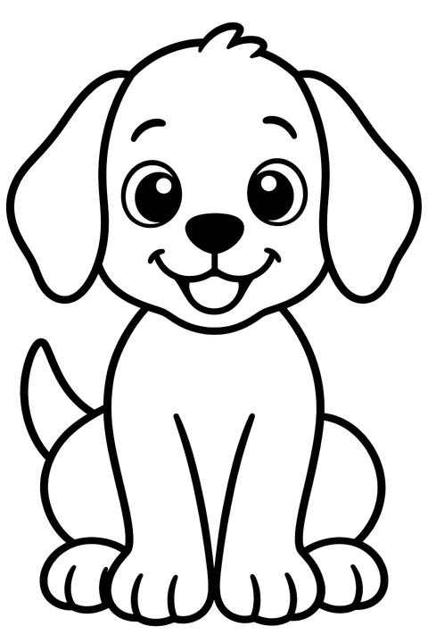 Cute sitting puppy with floppy ears coloring page