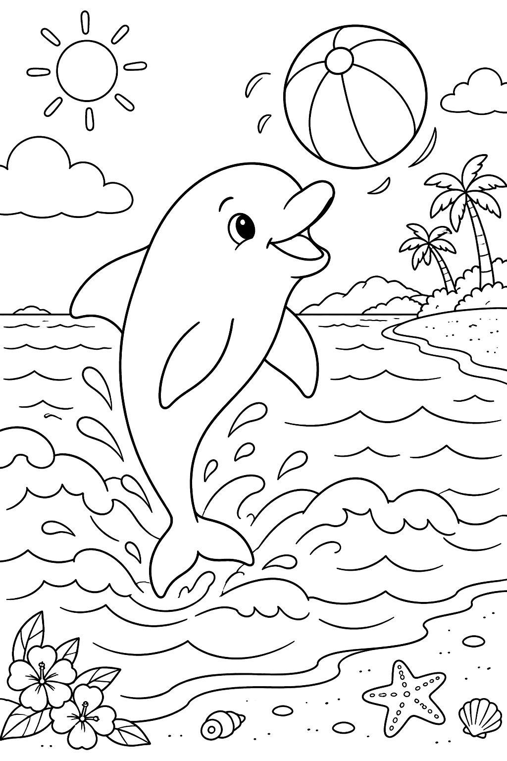 Dolphin Playing With a Beach Ball coloring page