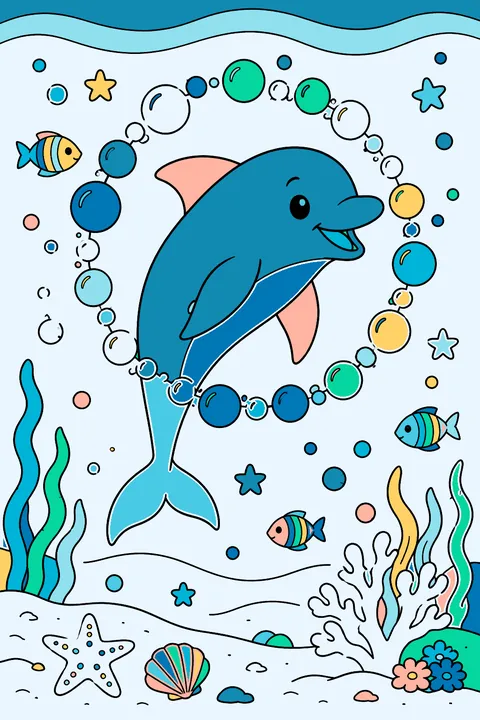 Dolphin Jumping Through Bubbles coloring page