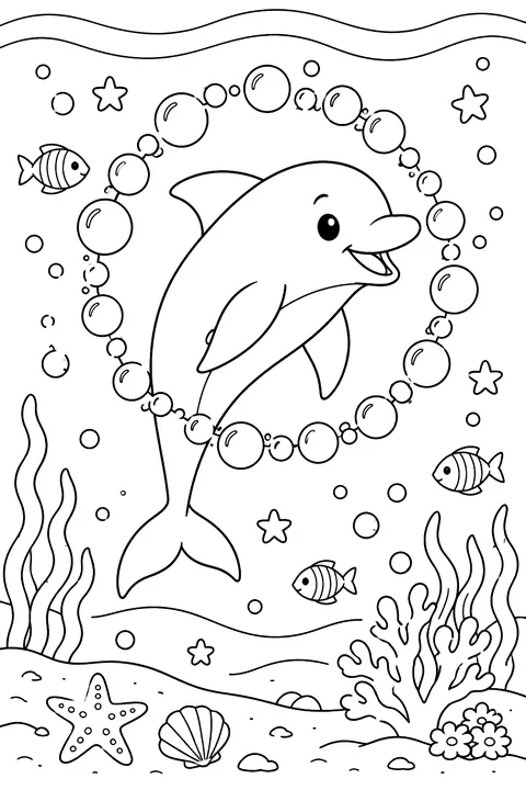 Dolphin Jumping Through Bubbles coloring page