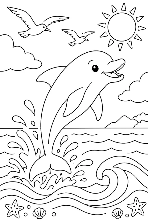 Dolphin Leaping From the Waves coloring page