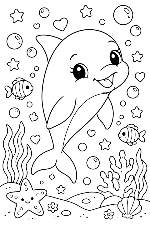 Kawaii Dolphin coloring page