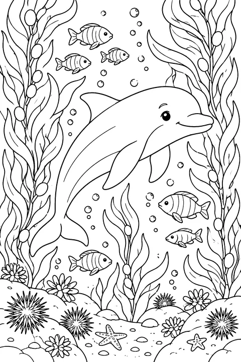 Dolphin in the Kelp Forest coloring page