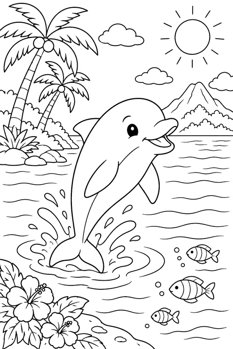 Dolphin in a Tropical Lagoon coloring page
