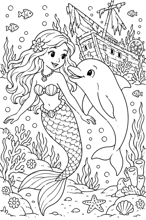 Dolphin and Mermaid coloring page