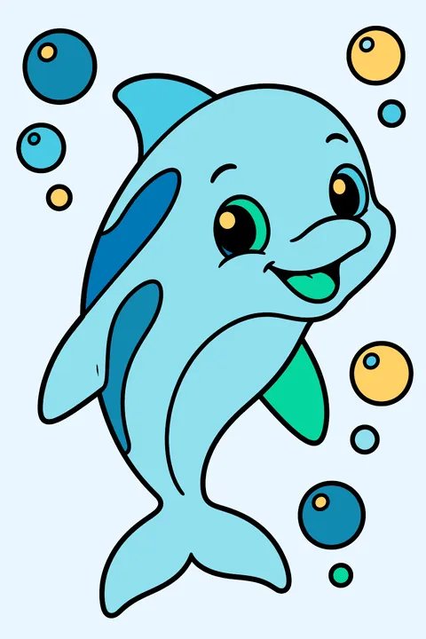 Baby Dolphin With Bubbles coloring page