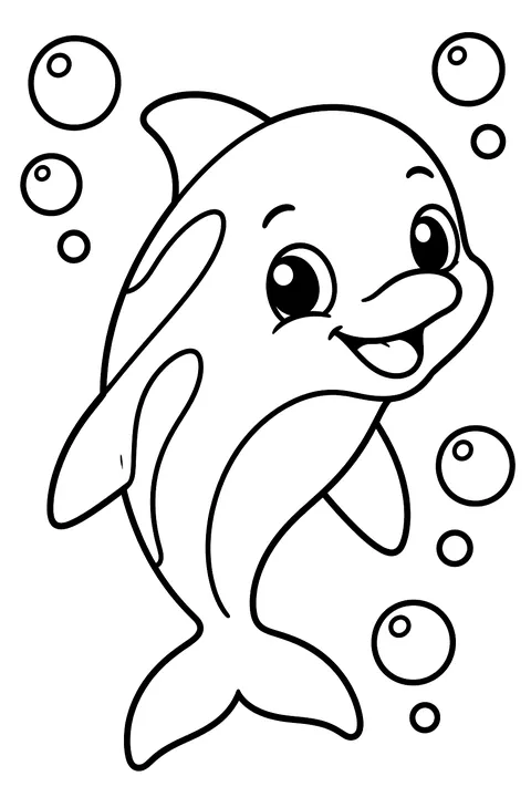 Baby Dolphin With Bubbles coloring page