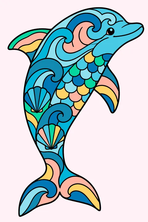Wave Pattern Dolphin coloring page
