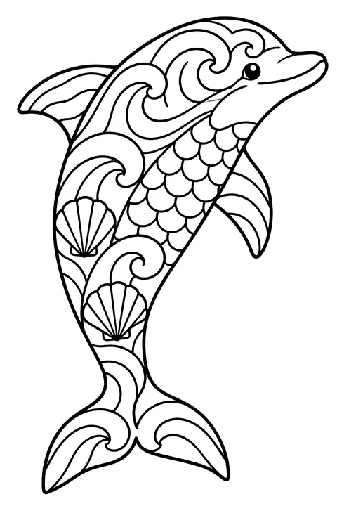 Wave Pattern Dolphin coloring page